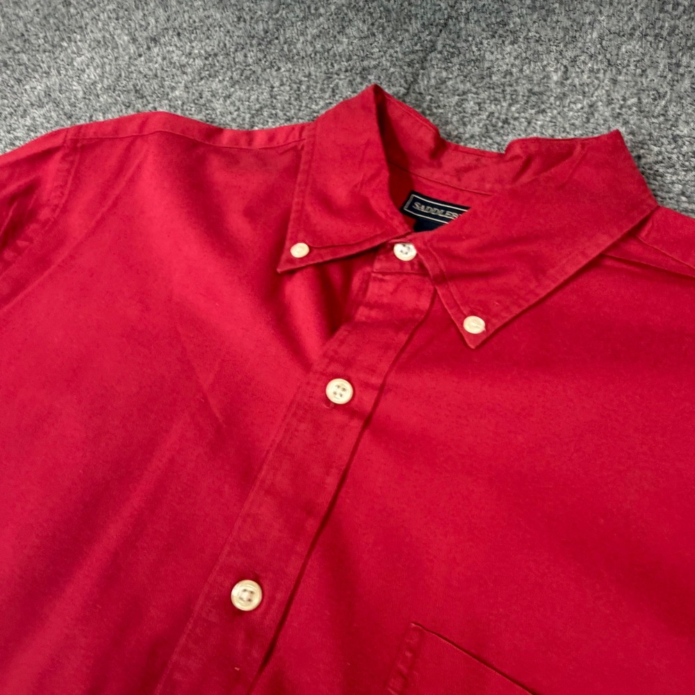 VTG Saddlebred Mens Size L Large Red Short Sleeve Button Down Shirt‎ 100% Cotton